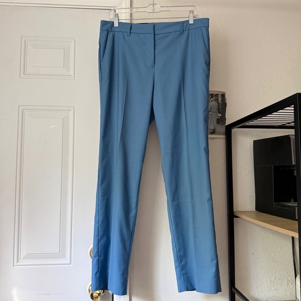 WILDFANG denim slate blue slim straight leg empower cropped trousers pants